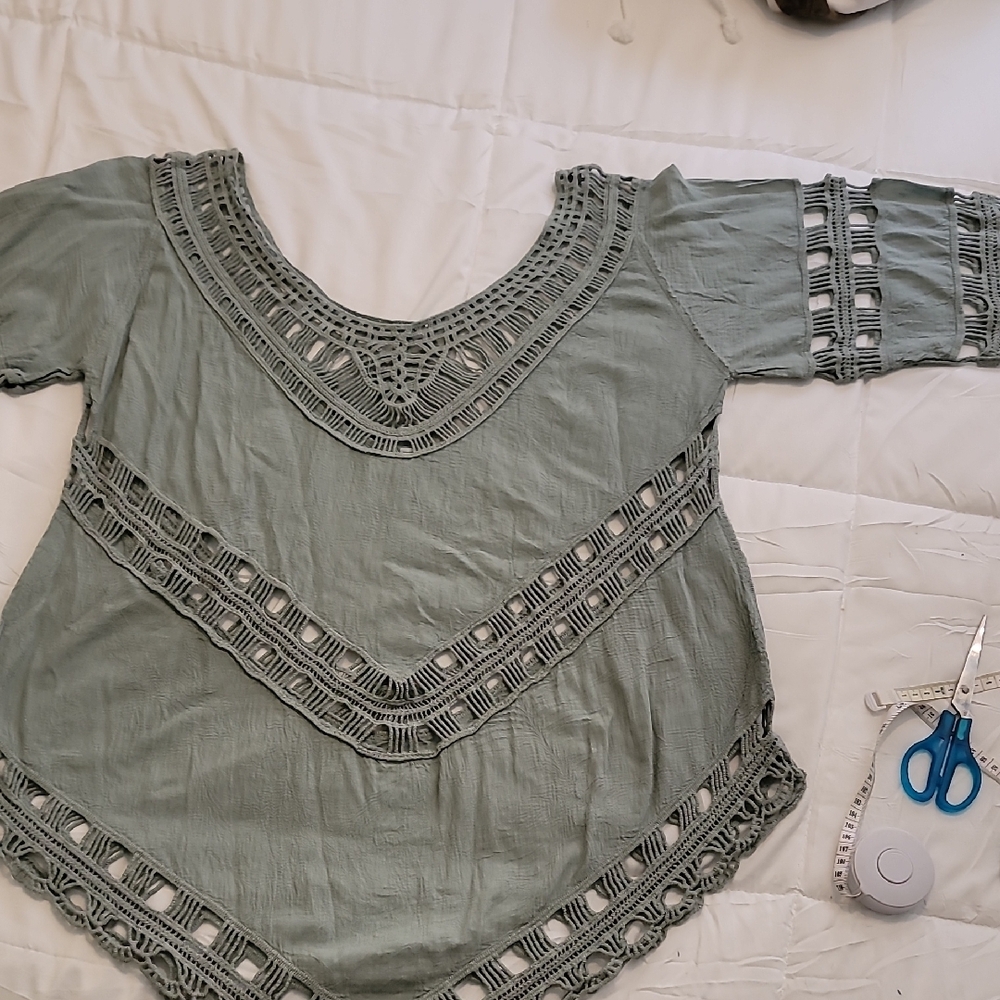 Lapis Green Asymmetrical Embellished Blouse